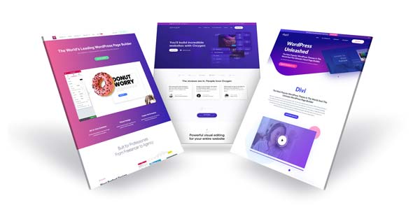 White label webdesign. 3d grafik viser homepage for to populære pagebuildere